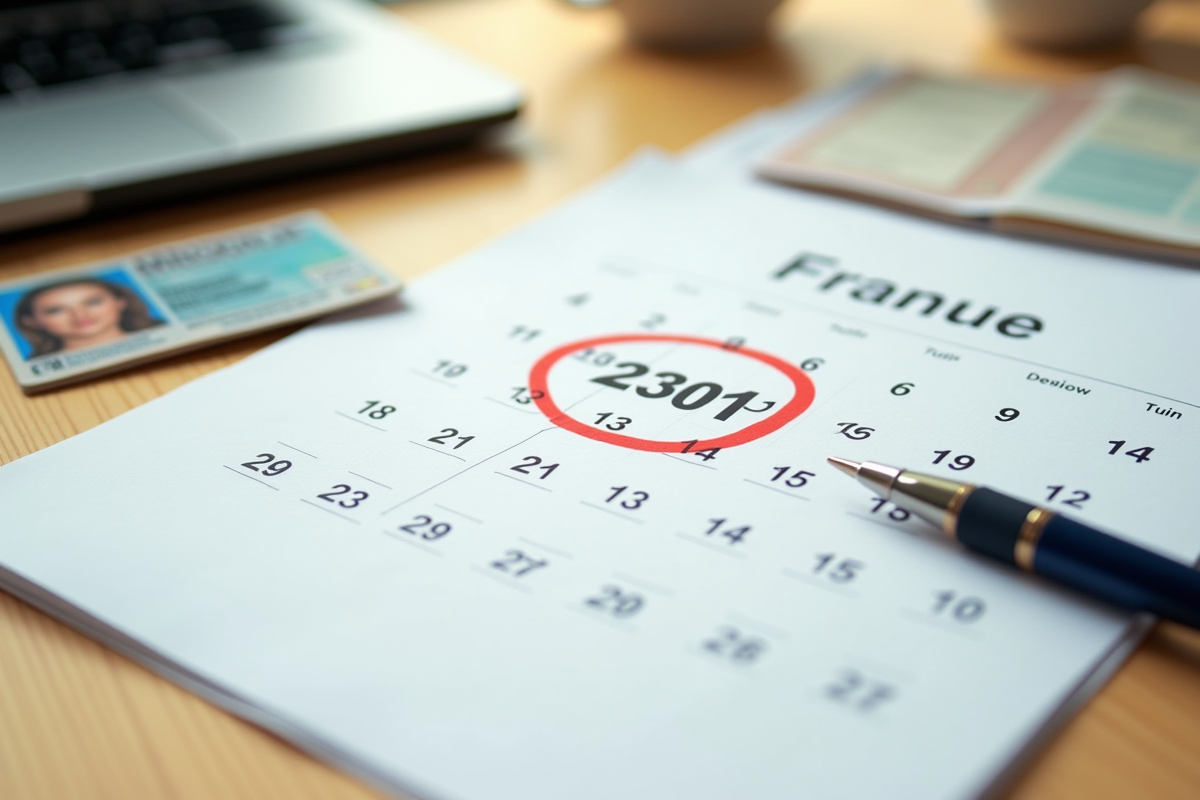 Calendrier avec permis de conduire et papiers sur bureau lumineux