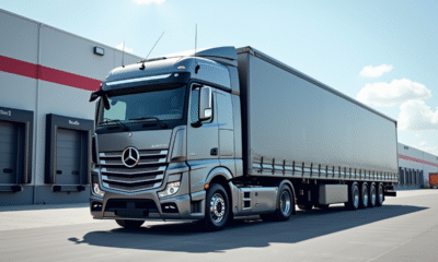 Camion de 15 tonnes moderne devant un entrepôt logistique
