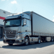 Camion de 15 tonnes moderne devant un entrepôt logistique