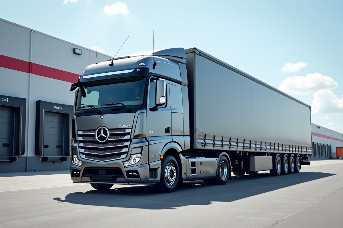 Camion de 15 tonnes moderne devant un entrepôt logistique