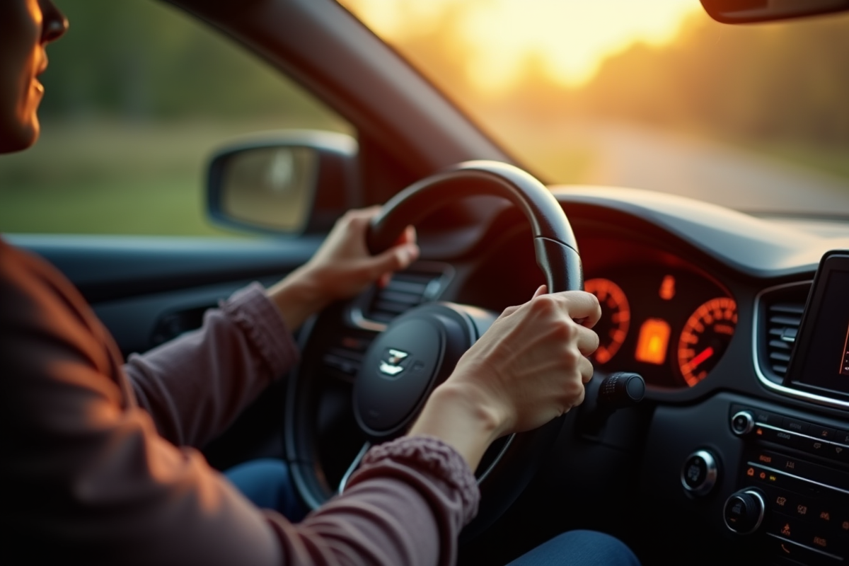 Main détendue du conducteur sur le volant dans l