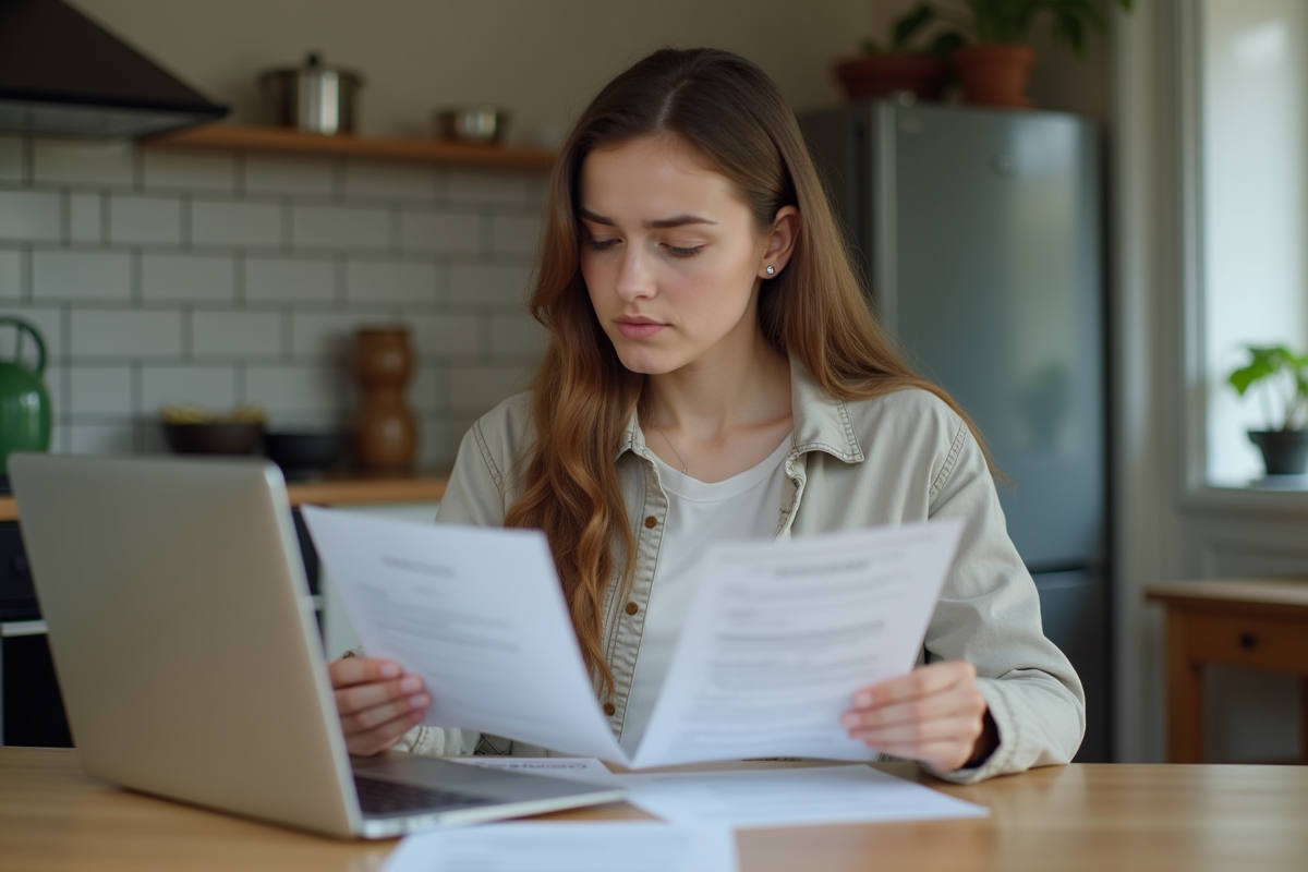 Jeune femme lit des papiers d