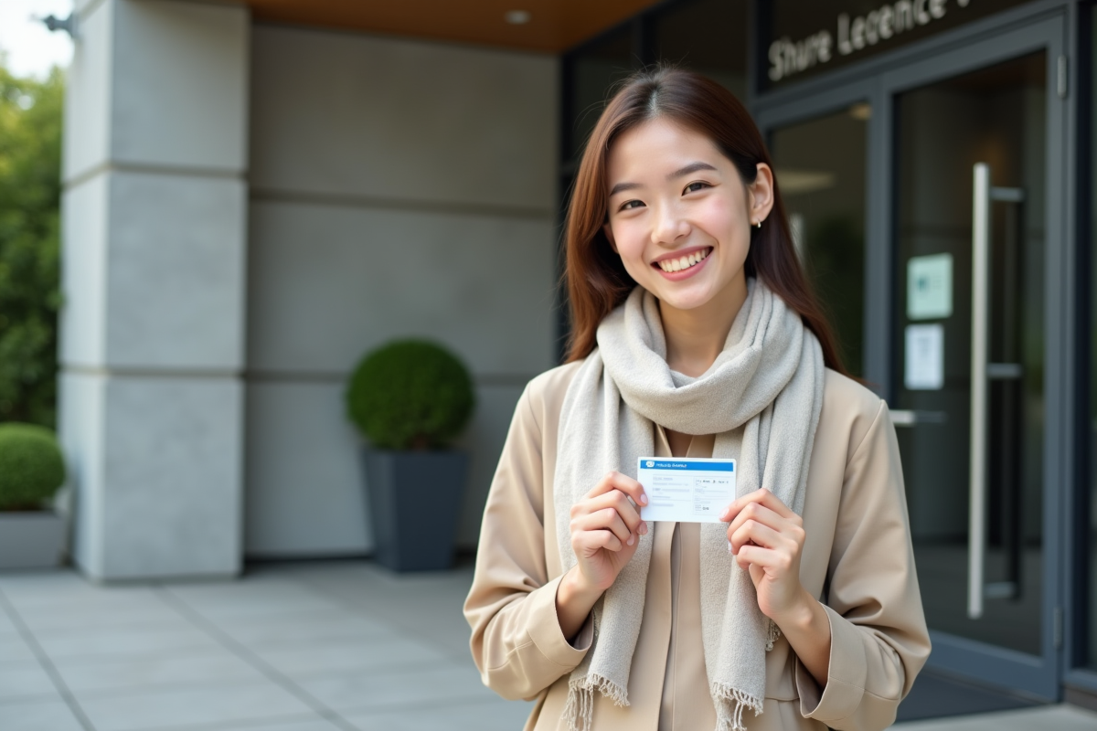 Jeune femme souriante tenant son permis renouvelé