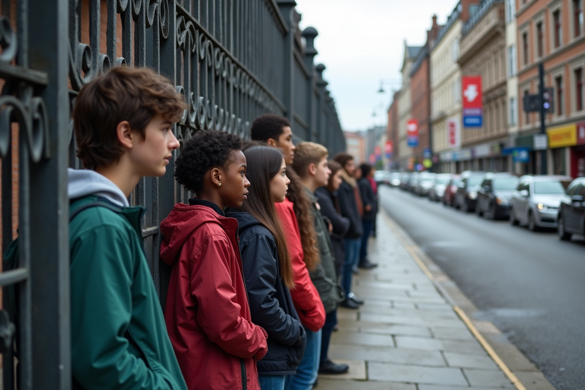 Jeunes divers regardant des voitures en ville