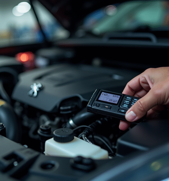 Moteur Peugeot 1,6 HDi avec diagnostic en cours