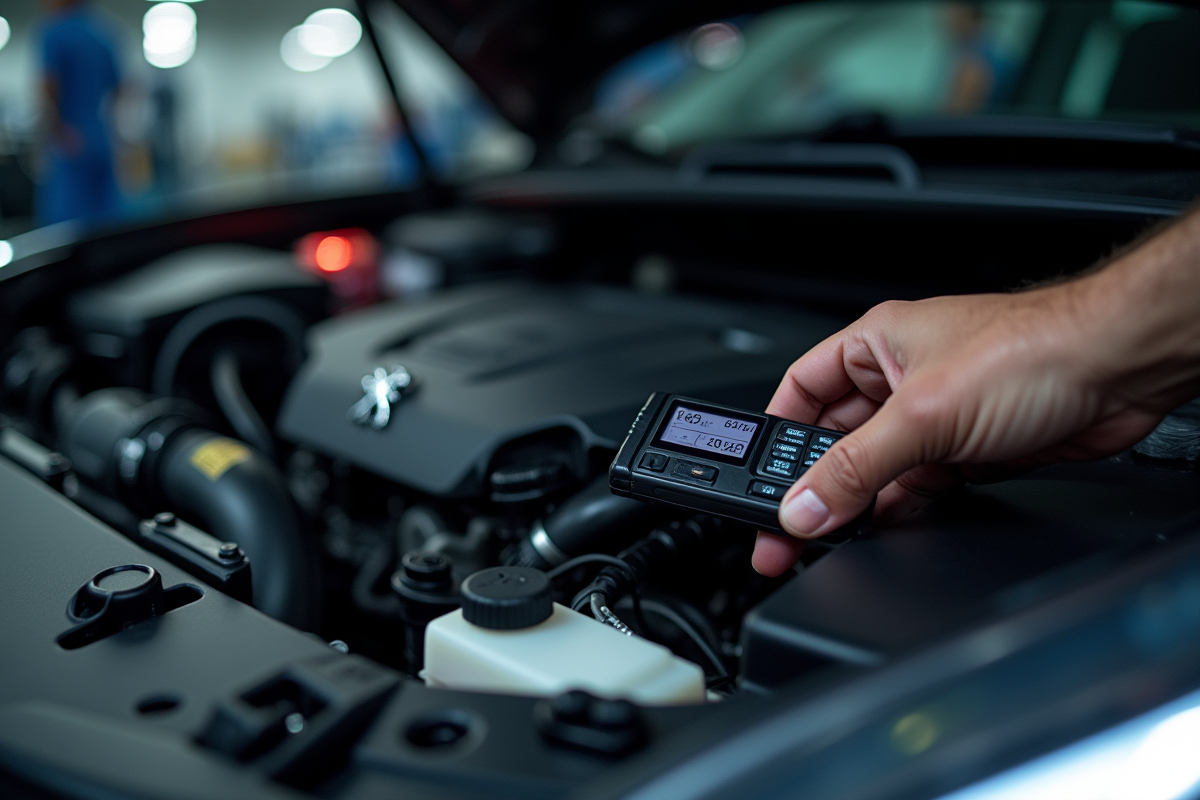 Moteur Peugeot 1,6 HDi avec diagnostic en cours