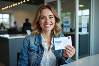 Femme souriante avec permis de conduire français