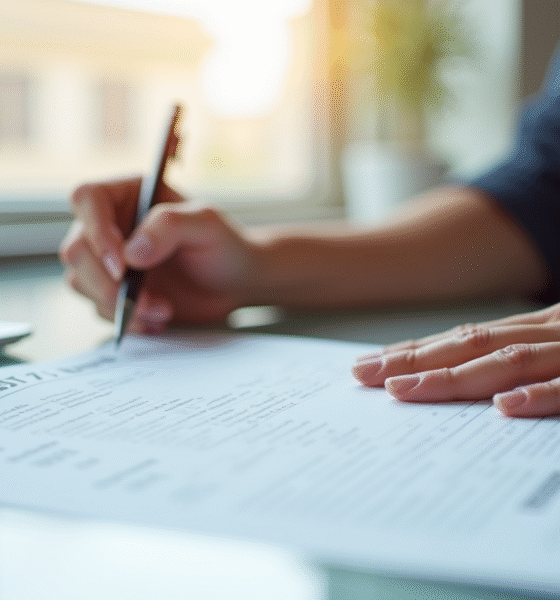 Personne remplissant une carte grise sur un bureau lumineux