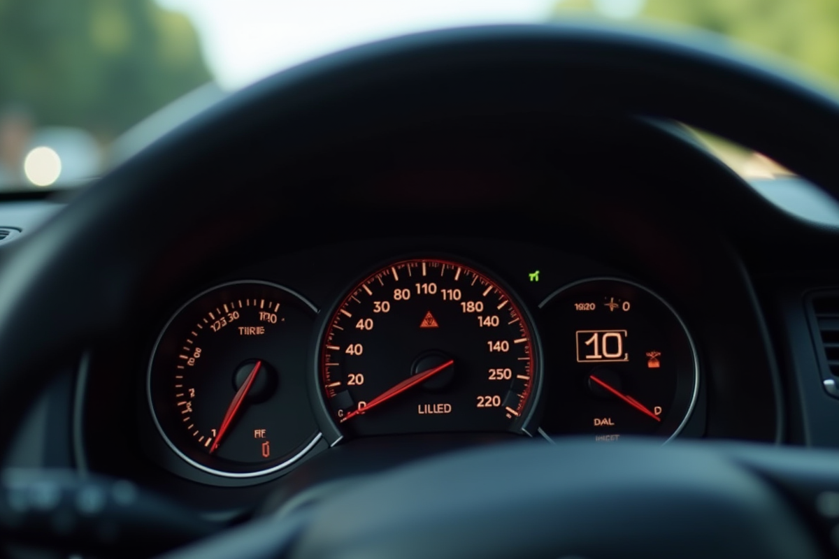 Tableau de bord de voiture avec voyant pression pneus allumé